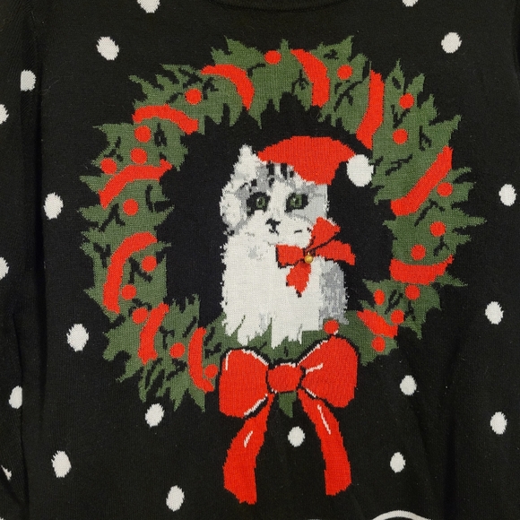 Xhilaration Christmas Cat Wreath and Bows Sweater Size XL - Picture 4 of 11